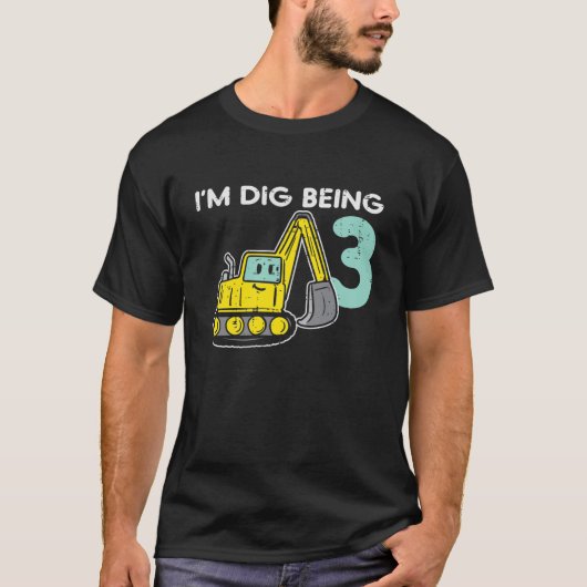 Kinder I m Dig met 3 centimeter graafmachine 3RD B T-shirt (Voorkant)