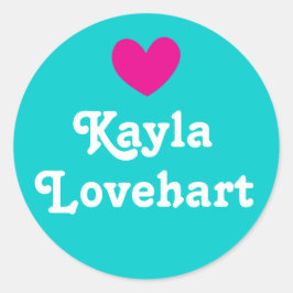 Kinder ID genaamd hart roze aqua wit meisjes stick Ronde Sticker