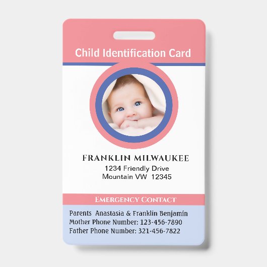 Kinder-ID kaart met foto Badge (Voorzijde)