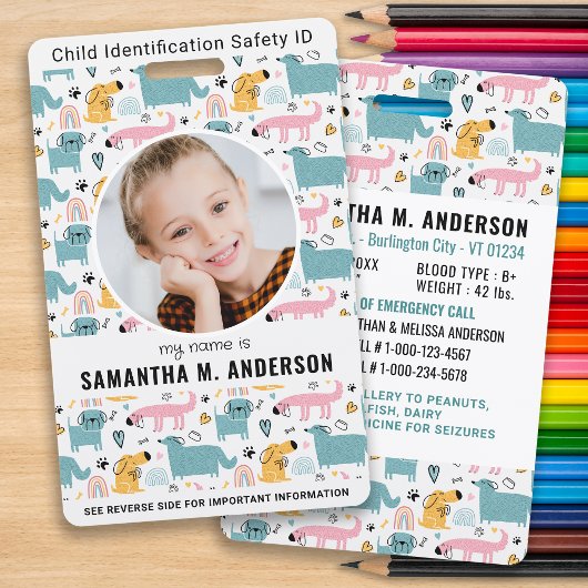 Kinder ID Nood Cute Honden Kinderen Identificatie Badge