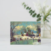 Kinder ijsschaatsen op het diepgevroren meer briefkaart (Staand voorkant)