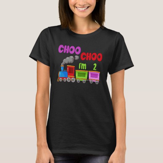 Kinder Ik ben 2 Train Choo Choo 2e Verjaardagsfees T-shirt (Voorkant)