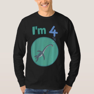 Kinder Ik ben 4 jaar Vierde Verjaardag Plesiosauru T-shirt