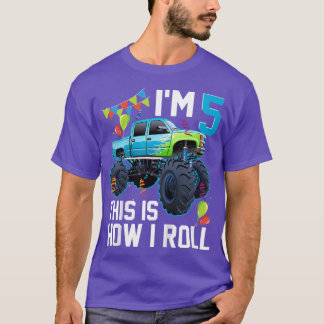 Kinder ik ben 5 Zo draai ik Monster Truck 5th Bi T-shirt