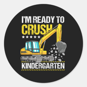 Kinder ik ben klaar om de kindertuin te beknibbele ronde sticker