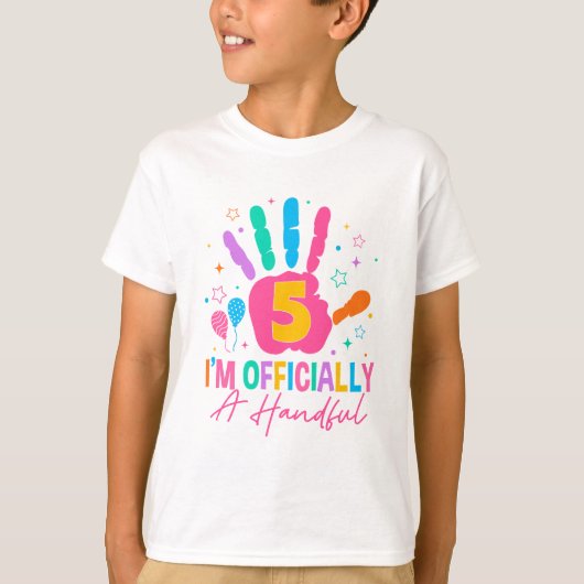 Kinder Ik ben officieel een handvol vijf 5e verjaa T-shirt (Voorkant)