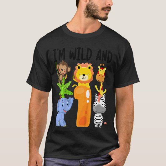 Kinder ik ben wild en 1 een dierentuin 1e verjaard t-shirt (Voorkant)