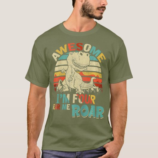 Kinder ik vier hoor me Roar Dinosaur Birthday Boy T-shirt (Voorkant)