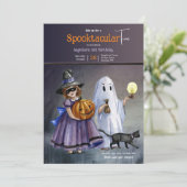 Kinder in kostuum Halloween Verjaardagsfeestje Kaart (Staand voorkant)