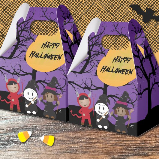 Kinder in kostuum Paarse Halloween Favor Box Bedankdoosjes