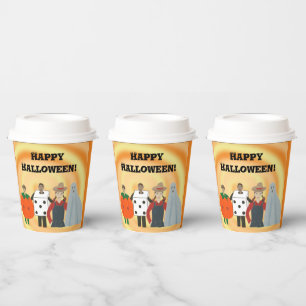 Kinder in kostuums, Halloween papieren bekers