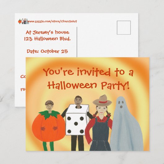 Kinder in kostuums, Halloween Party Nodig briefkaa Feestdagenkaart (Voorkant / Achterkant)