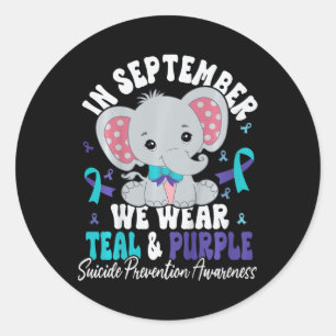 Kinder in september Draag we Blauwgroen en Paarse Ronde Sticker