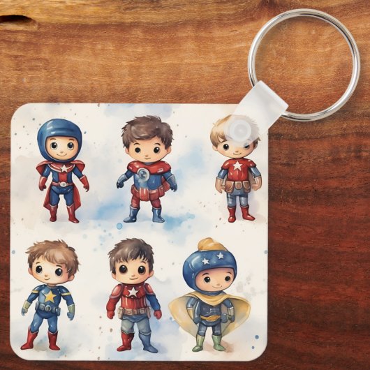 Kinder in Superhero Outfits  Sleutelhanger (Achterkant)