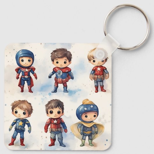 Kinder in Superhero Outfits Sleutelhanger (Achterkant)