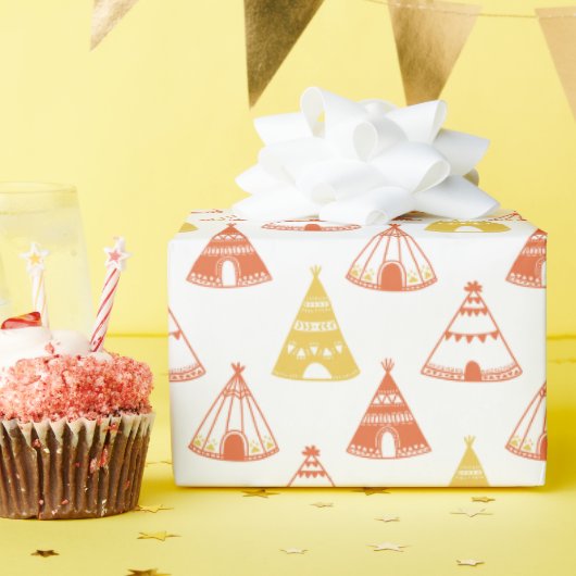 Kinder Indiase teepees tipi tentspellen rood geel Cadeaupapier (Verjaardagsfeest)