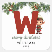 Kinder Initiaal W Christmas Vierkante Sticker (Voorkant)