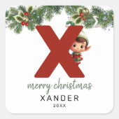 Kinder Initiaal X Kerst Vierkante Sticker (Voorkant)