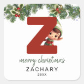 Kinder Initiaal Z Kerst Vierkante Sticker (Voorkant)