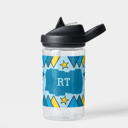 Kinder initialen sterren driekleurig blauw geel waterfles (Links)