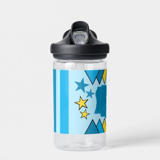 Kinder initialen sterren driekleurig blauw geel waterfles (Voorkant)