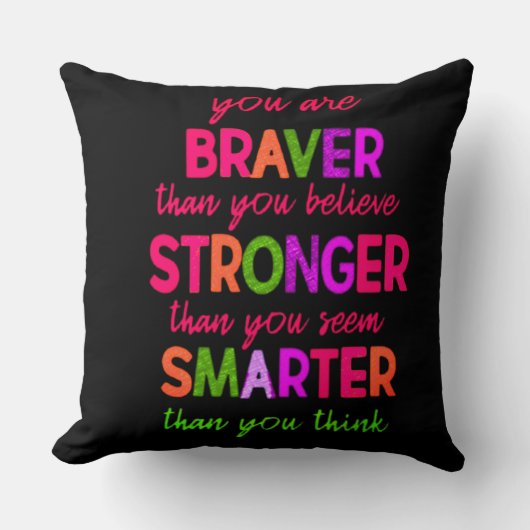 Kinder Inspirerend Sierkussen - Braver Stronger (Voorkant)