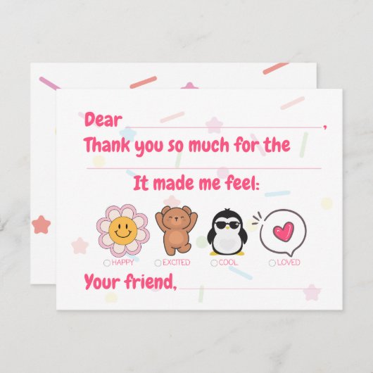 Kinder invulling bedankkaart (Voorkant / Achterkant)