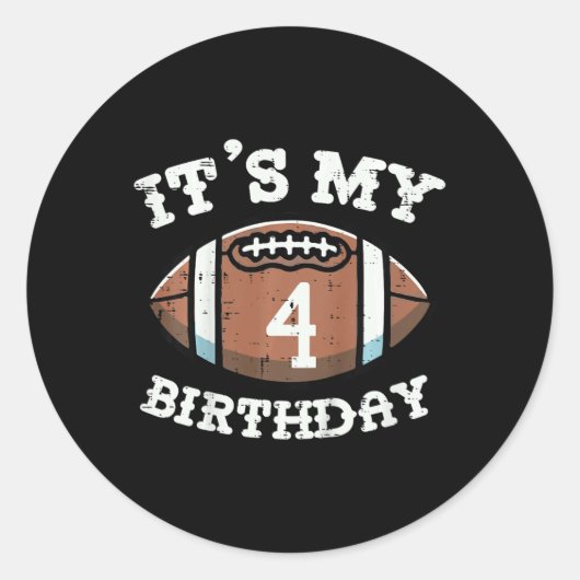 Kinder is mijn 4e verjaardag Amerikaans Football 4 Ronde Sticker (Voorkant)