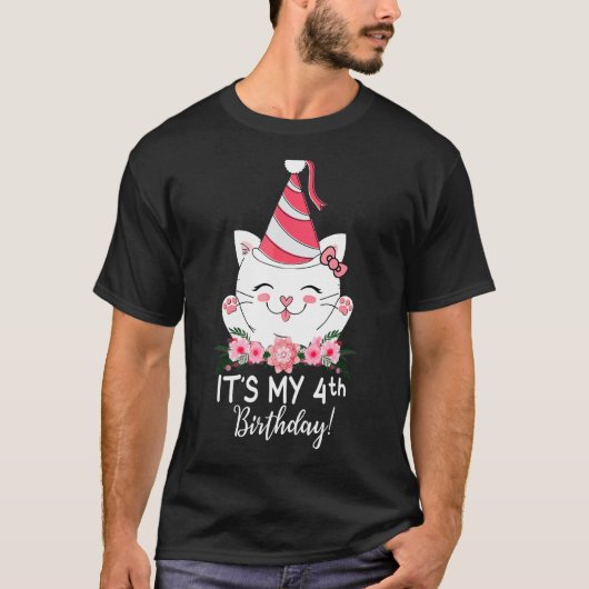 Kinder its mijn 4e verjaardag kitty kat 4 jaar oud t-shirt (Voorkant)