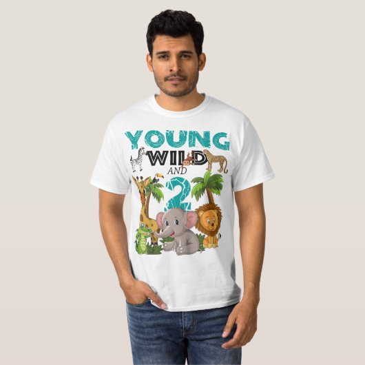 Kinder jong wild en 2 - 2e verjaardag Safari Zoo A T-shirt (Voorkant volledig)