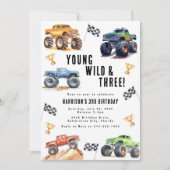 Kinder jonge wilde en drie monstertrucks kaart (Voorkant)