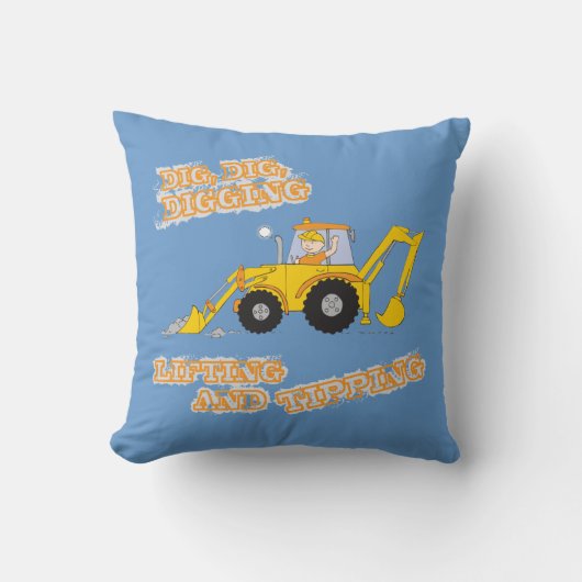 Kinder jongen graaft oranje en grijze kussen (Voorkant)