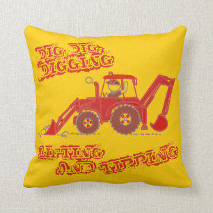 Kinder jongen graaft rode en gele kussen