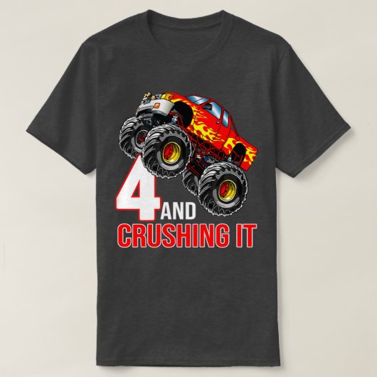 Kinder jongens 4e verjaardag Monster Truck Birthda T-shirt (Design voorkant)