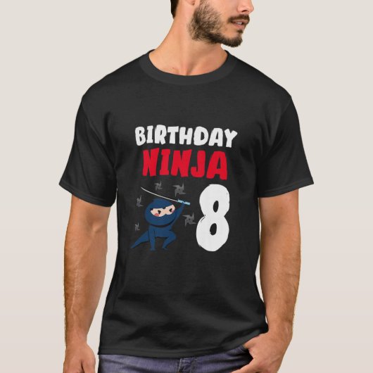 Kinder jongens 8. Geboortedag 8 jaar oud Ninja 8th T-shirt (Voorkant)