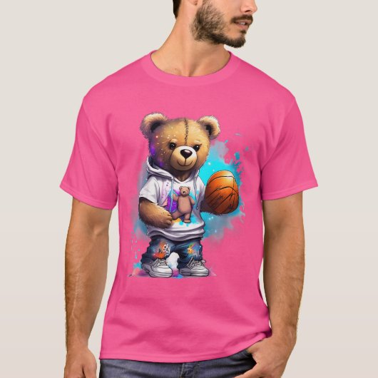 Kinder Jongens Basketbal Teddy Bear Graphic T-shirt (Voorkant)