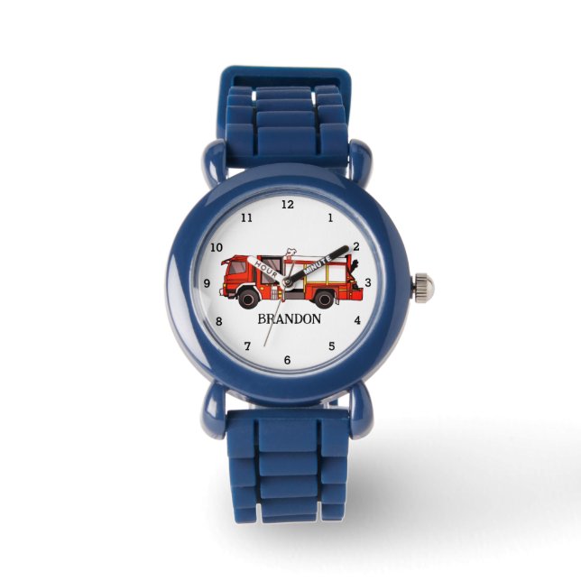 Kinder jongens brandweerauto naam horloge (Voorkant)