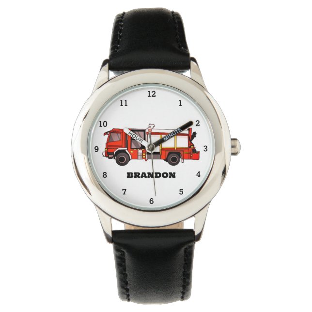Kinder jongens brandweerauto naam horloge (Voorkant)