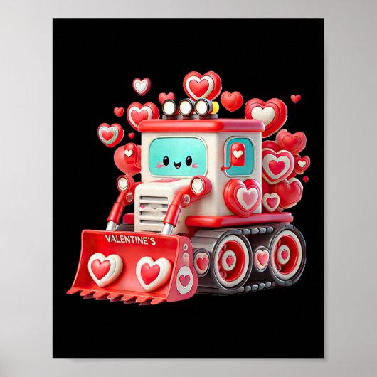 Kinder Jongens Kawaii Valentijn Red Bulldozer - Sc Poster (Voorkant)