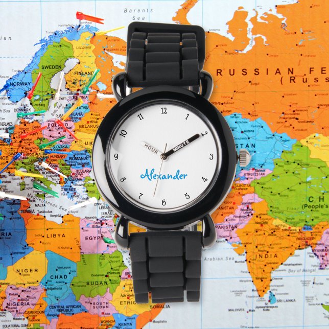 Kinder Jongens Leuk Modern Zwart Aangepaste Naam M Horloge (Kids Boys Fun Modern Black Custom Name Monogram Watch)