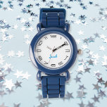 Kinder Jongens Modern Cool Blue Aangepaste Naam Mo Horloge<br><div class="desc">Aangepaste, gepersonaliseerde, kinder jongens leuk cool stijlvol modern trendy blauw siliconen riem, plastisch hoesje, polshorloge. Typ gewoon de naam in. Ga je gang creëer een prachtig, op maat gemaakt horloge voor de kleine jongen in je leven - zoon, broer, neef, kleinzoon, petekind, stiefzoon. Maakt een geweldig cadeau op maat voor...</div>