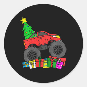 Kinder Jongens Monster Truck Kerstboom Peuter Ronde Sticker