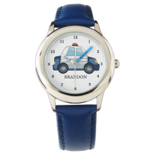 Kinder Jongens Politie Auto Blauwe Naam Horloge