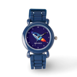 Kinder Jongens Rocket Space Blue Astronaut Naam Horloge