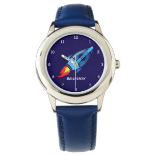 Kinder Jongens Rocket Space Blue Astronaut Naam Horloge