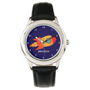 Kinder Jongens Rocket Space Blue Astronaut Naam Horloge