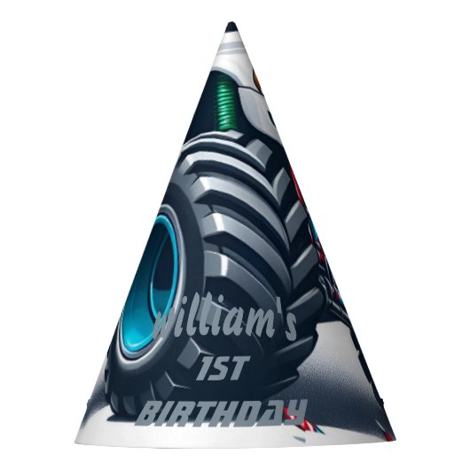 kinder jongensauto's koele monstertruck 1e verjaar feesthoedjes (Voorkant)