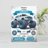 kinder jongensauto's koele monstertruck 1e verjaar kaart (Staand voorkant)