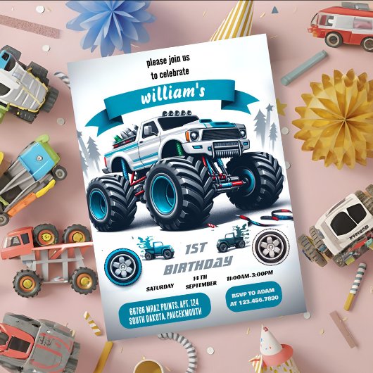 kinder jongensauto's koele monstertruck 1e verjaar kaart