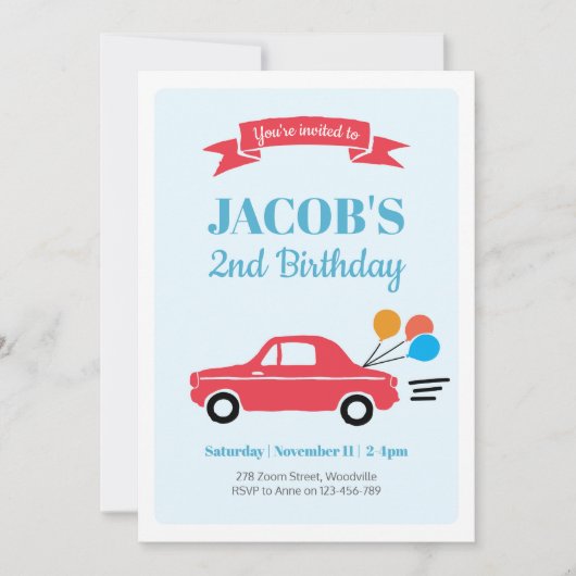 Kinder jongetwagen Birthday Uitnodiging (Voorkant)